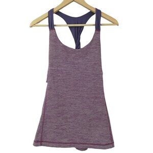Lululemon Spin Me Tank Top Size 8 Purple Twist Back Built in Bra Hook Closure